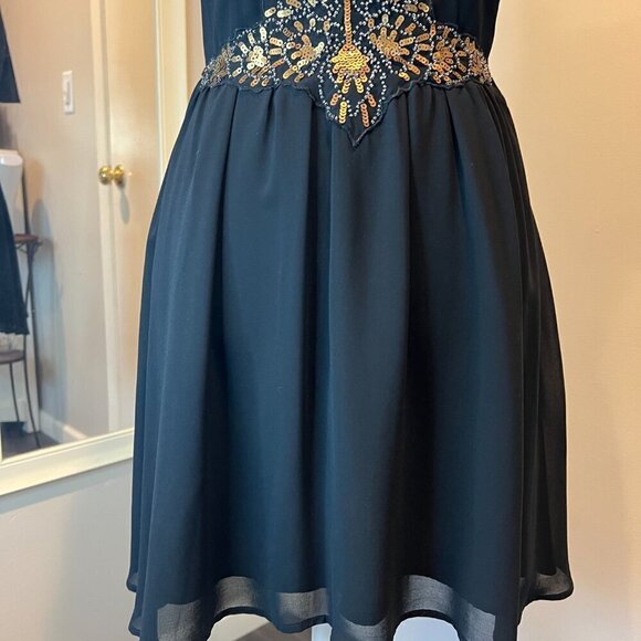 bebe Black with Gold sequins Mesh Chiffon Mini Dress, Size 2 - Picture 6 of 15